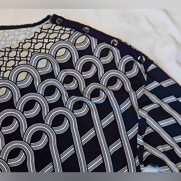 St. John Blouse Chain Swirl 3/4-Sleeve Shirt Top Black and Beige Women’s Size XL - Picture 7 of 13